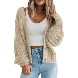 PRETTYGARDEN Women’s Chunky Knit Open Front Cardigan – Long Sleeve Button-Up Short Sweater Jacket